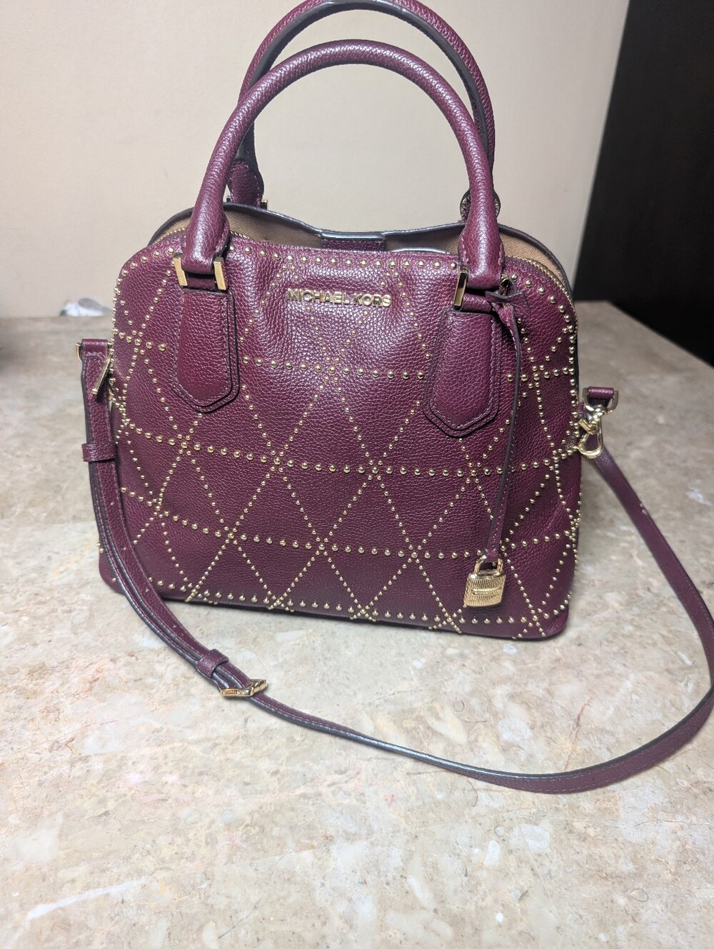 Michael Kors Adele Merlot Large Dome Leather Maroon Satchel (Rare) Handbag